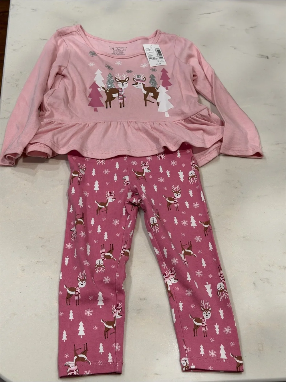The Children's Place Pink Reindeer Peplum Pajama Set